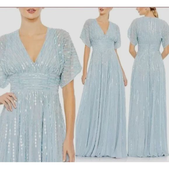 NWT Mac Duggal 10807 Sz 18 Powder Blue Embellished V Neck Evening Gown $598 - Picture 3 of 8